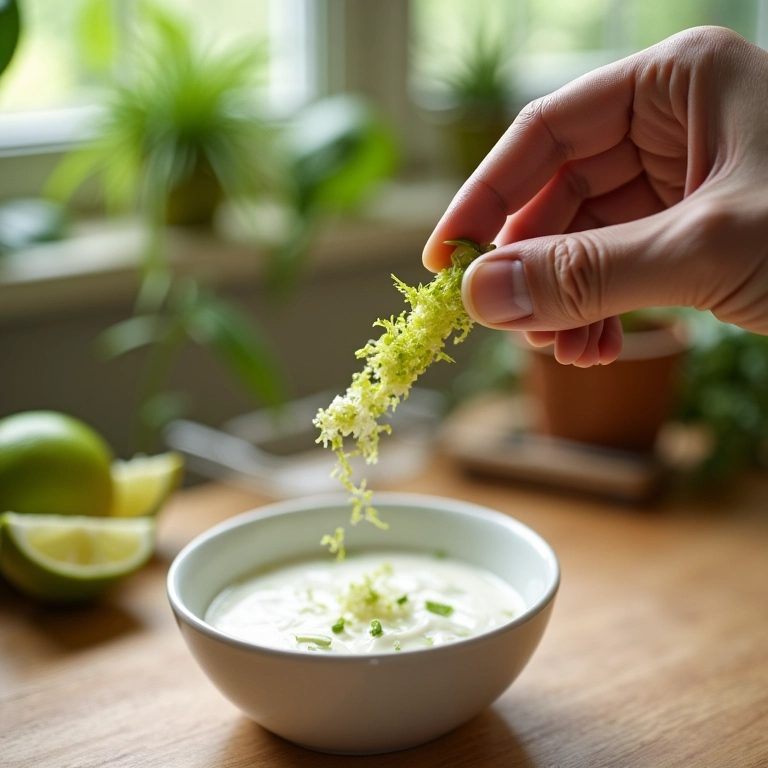 Adicionando raspas de limão ao sour cream caseiro para um sabor ainda melhor.