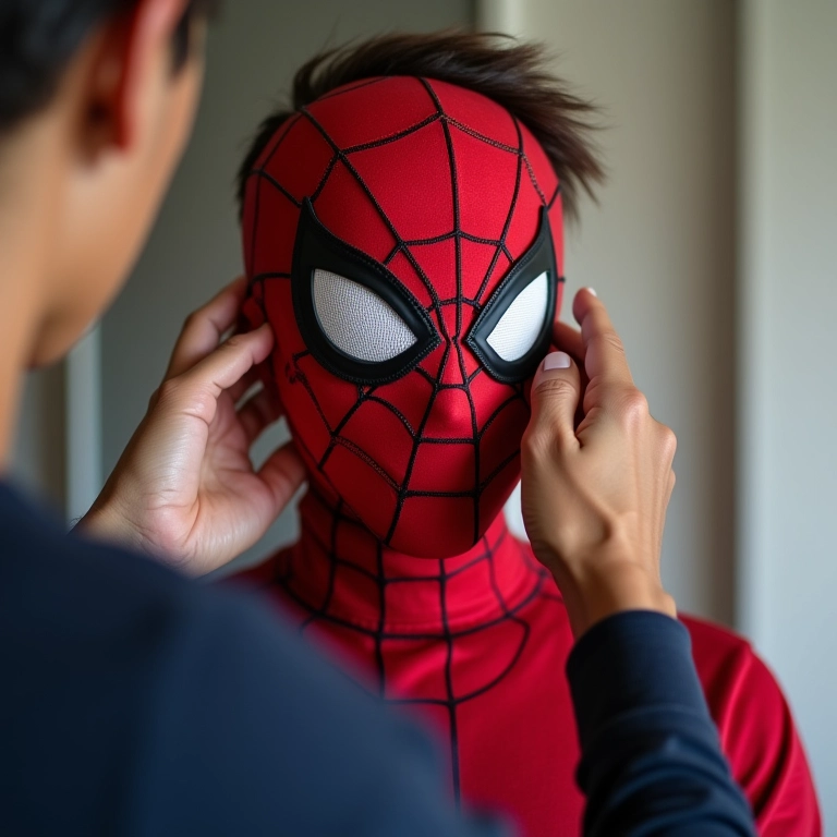 Ajustando a máscara do Homem-Aranha.