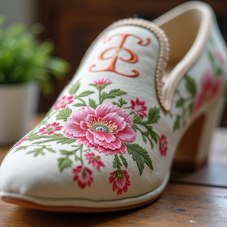 Almofada bordada para sapato de debutante.