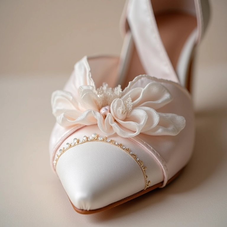 Almofada decorativa para sapato de debutante com detalhes delicados.