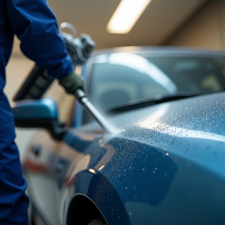 Aplicação de primer automotivo da marca X em um painel de carro.