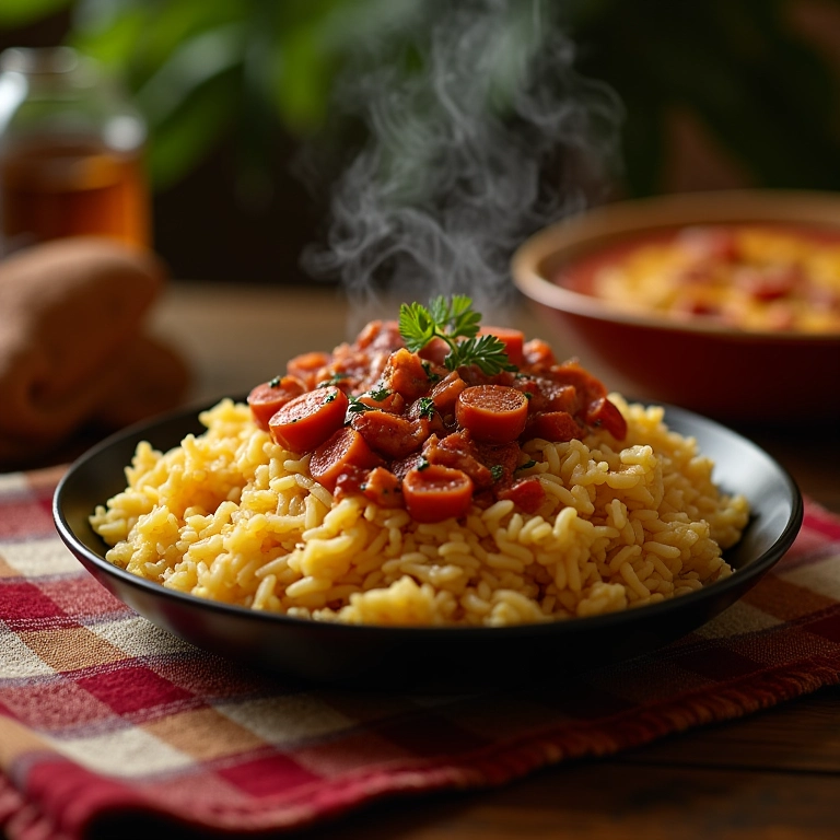 Arroz de forno com linguiça calabresa, com um toque defumado irresistível.