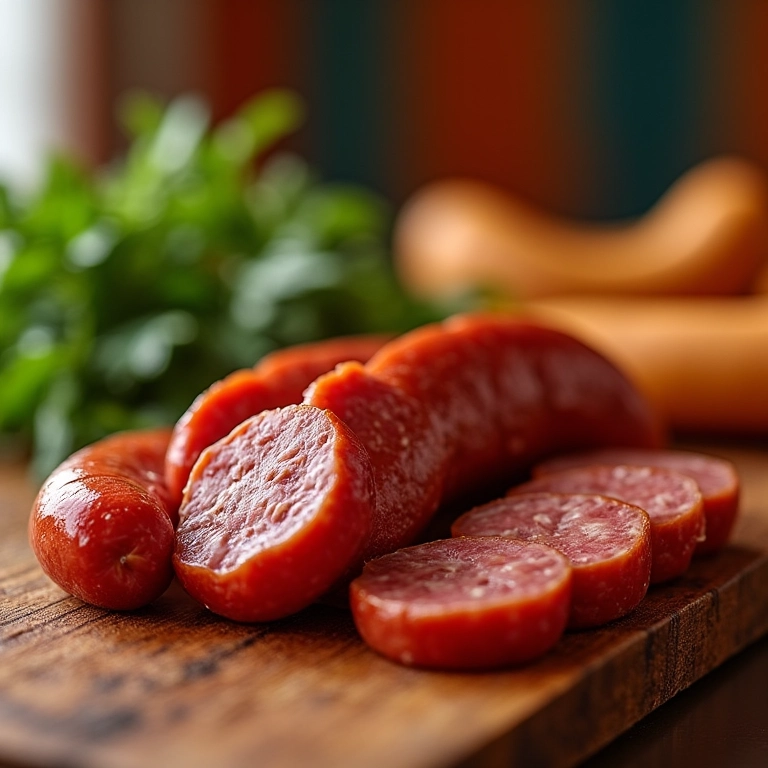 Baião de dois com linguiça calabresa em cozinha brasileira colorida estilo Farm Rio.