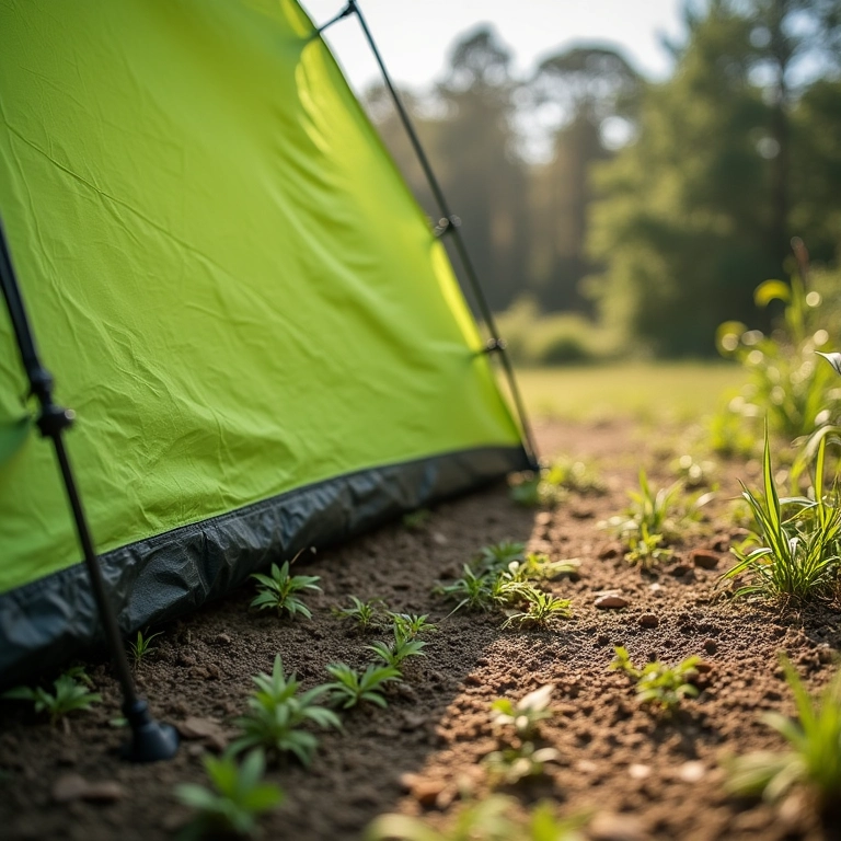 Barraca de camping fixada firmemente no solo.