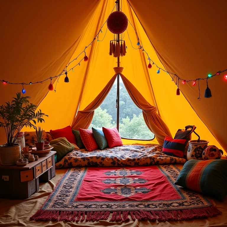 Barraca de camping personalizada com decoração brasileira.