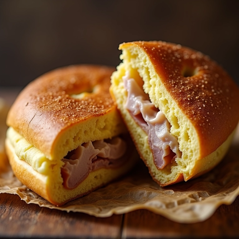 Bem casado cortado ao meio, mostrando o interior seco e o recheio.