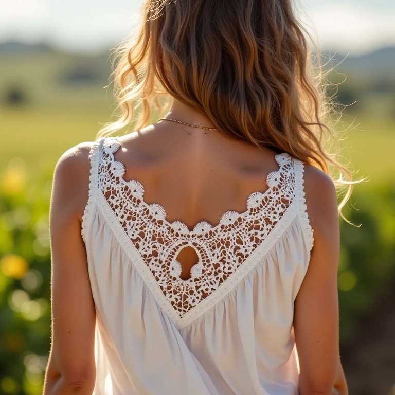 Blusa com alças de crochê artesanais.