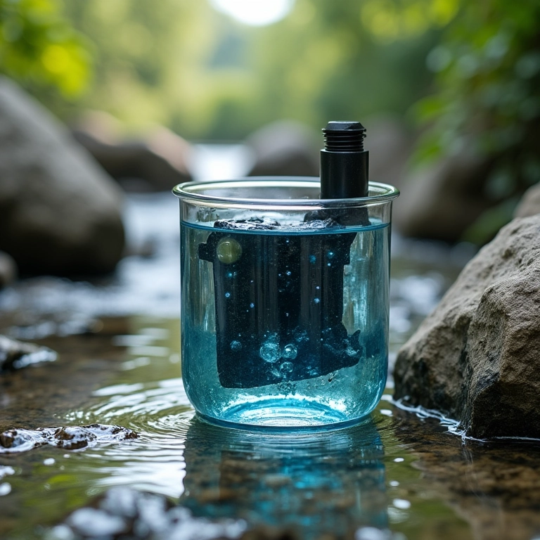 Bomba submersa da Better em água cristalina de rio artificial com pedras naturais.