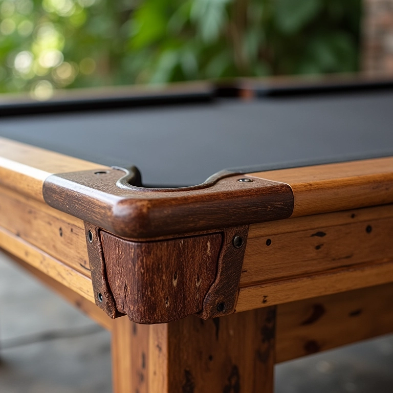 Caçapa de sinuca rústica feita com madeira reaproveitada.