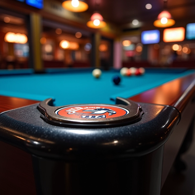 Caçapa de sinuca temática com logo esportivo.