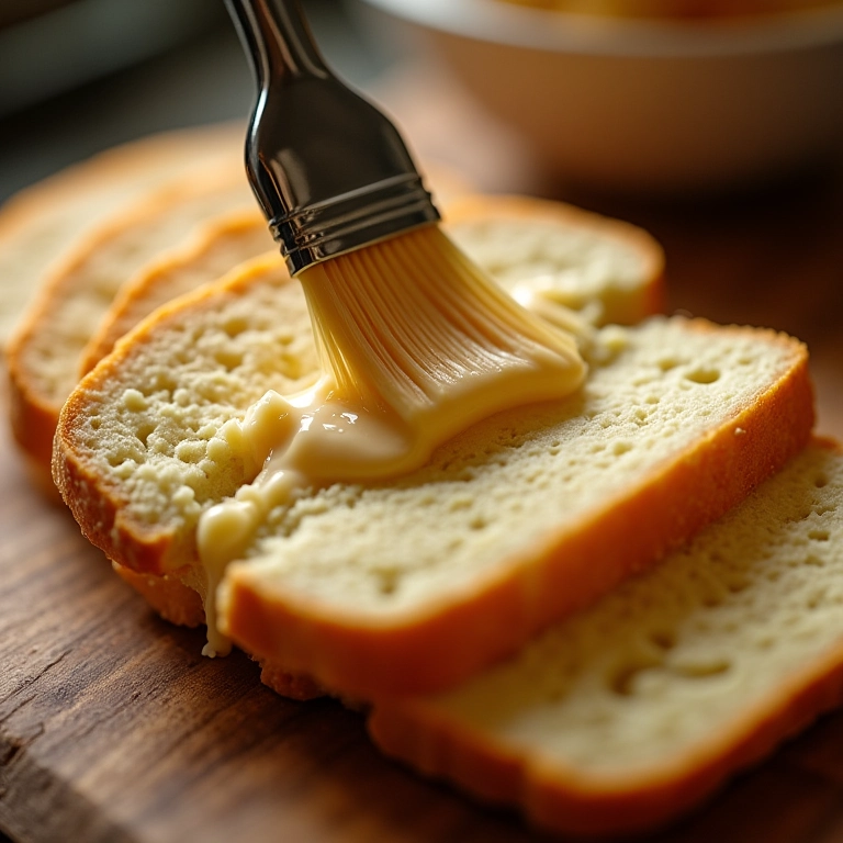 Camadas de bolo sendo umedecidas com leite de coco.