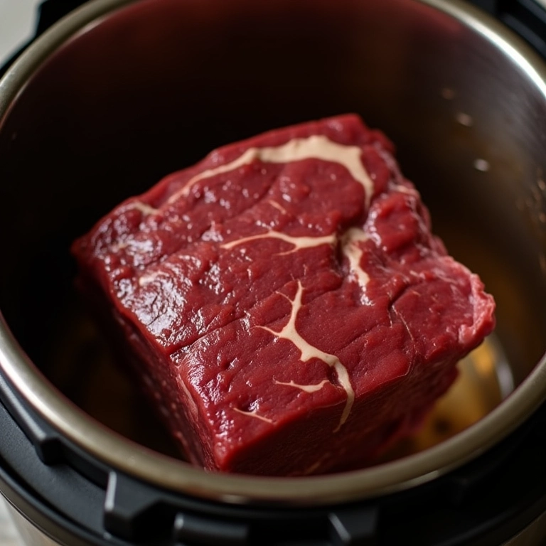 Carne de boi macia e suculenta cozida na panela de pressão.