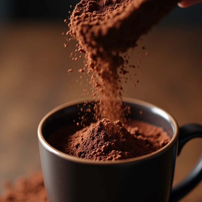 Chocolate em pó 50% cacau sendo adicionado ao Toddy.