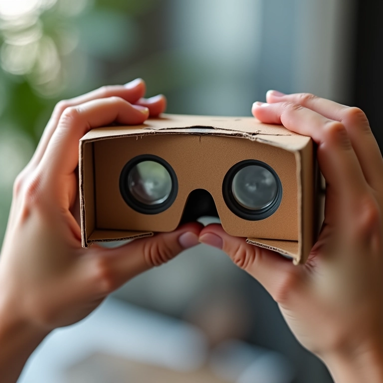 Colando lentes no Google Cardboard para fixação segura.