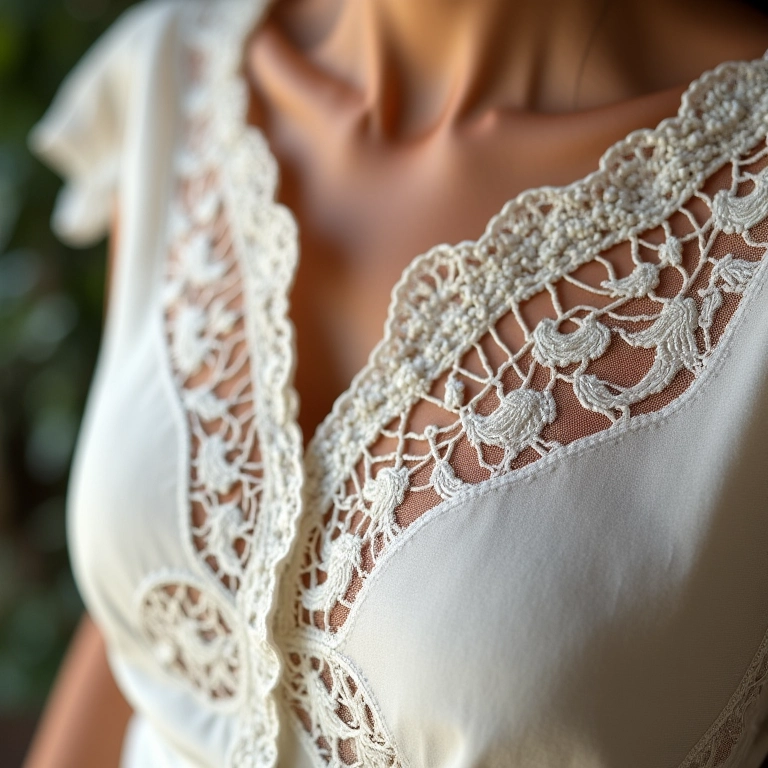 Colete de renda com bordados detalhados.