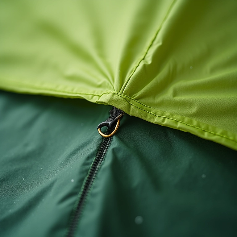 Costuras impermeáveis de uma barraca de camping.