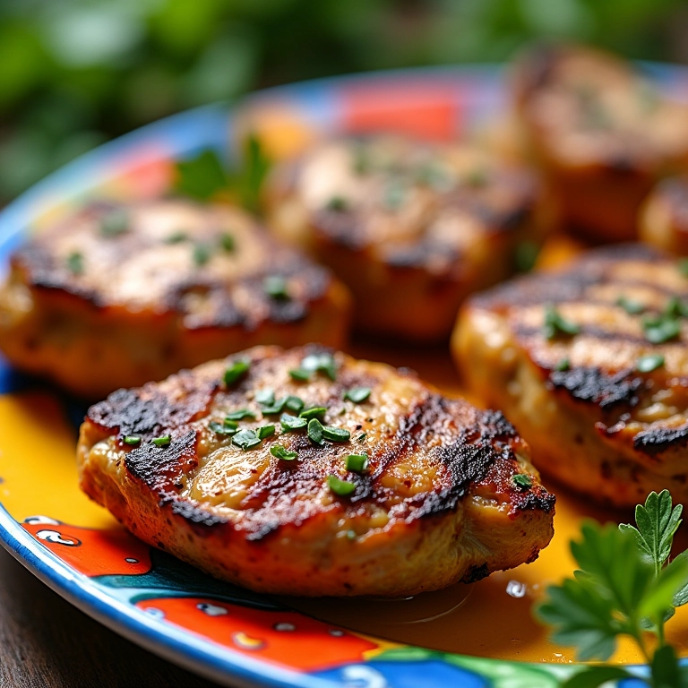 Coxas de frango grelhadas com limão, ervas e azeite.