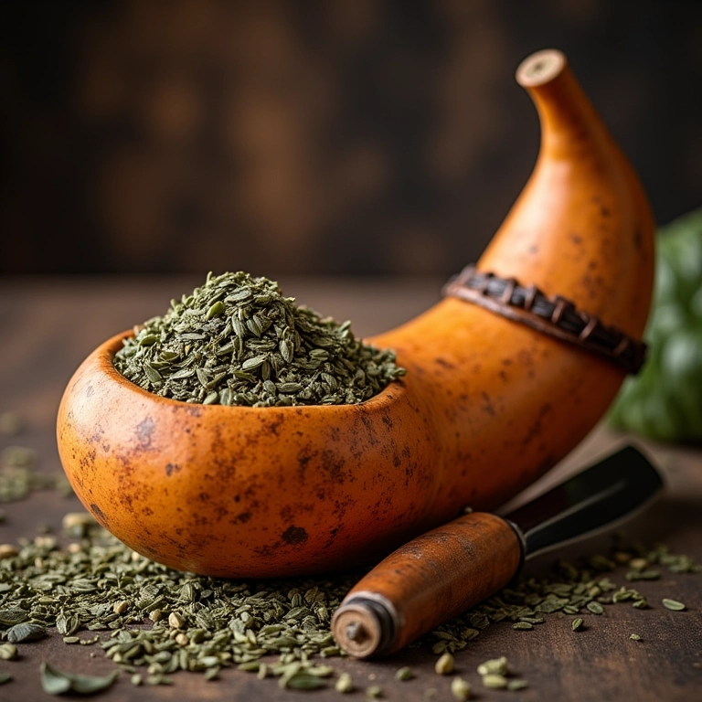 Cuia de chimarrão curtindo com erva-mate e bomba.