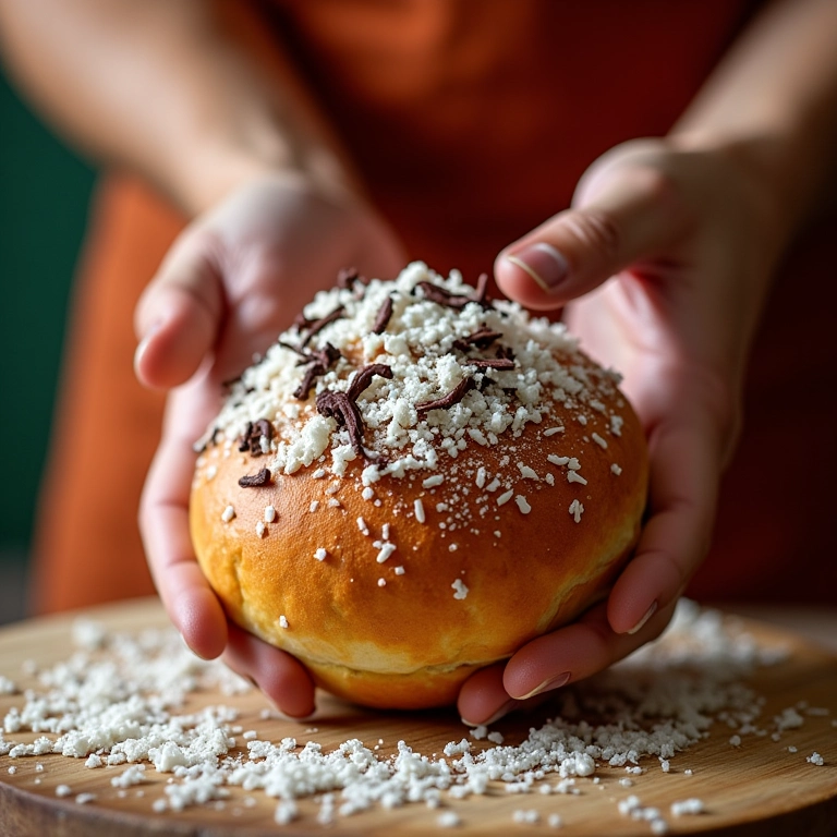 Decorando o bolo com coco ralado e raspas de chocolate.