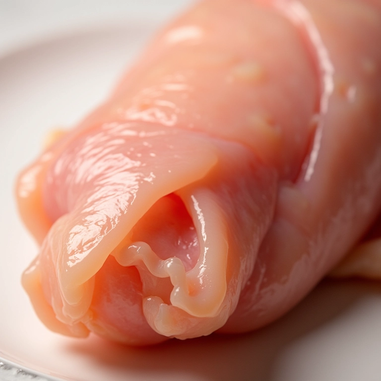 Detalhe da textura da carne de frango crua.