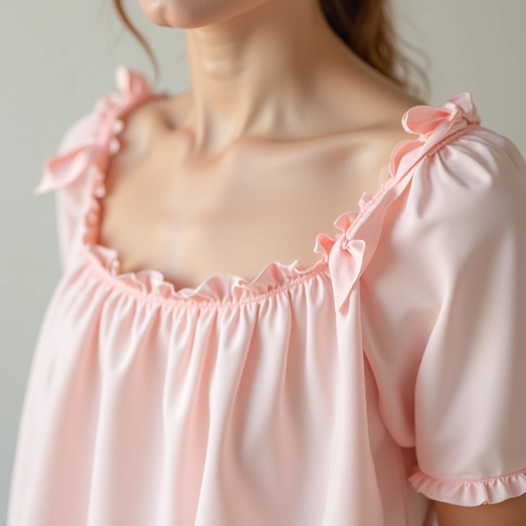 Detalhe de blusa com alças de fita delicadas.