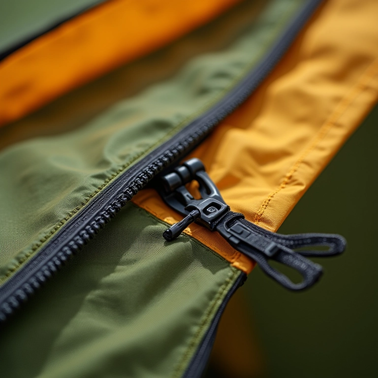 Detalhe dos materiais de alta qualidade para barraca de camping.