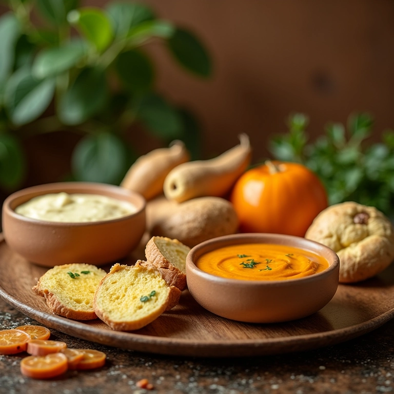 Diversos pratos saborosos feitos com cará, como purê, sopa e pão.