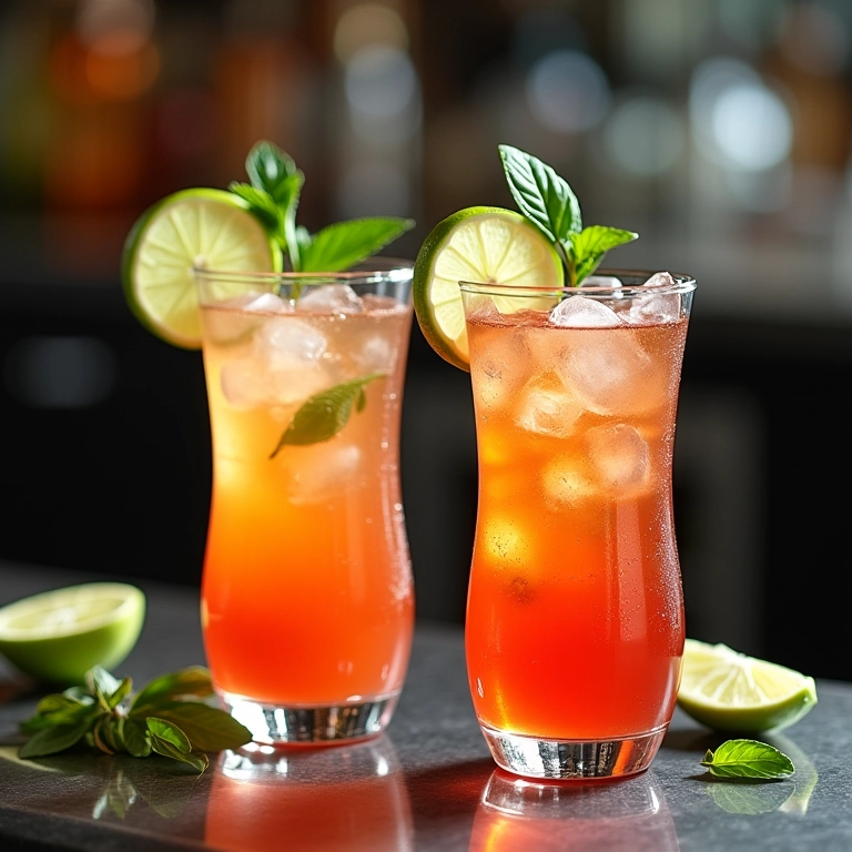 Dois drinks refrescantes com jambu, gelo e rodelas de limão.