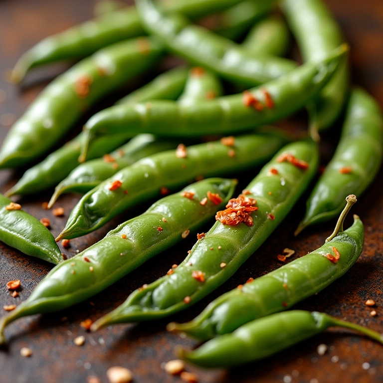 Edamame crocante assado no forno com pimenta e sal marinho.