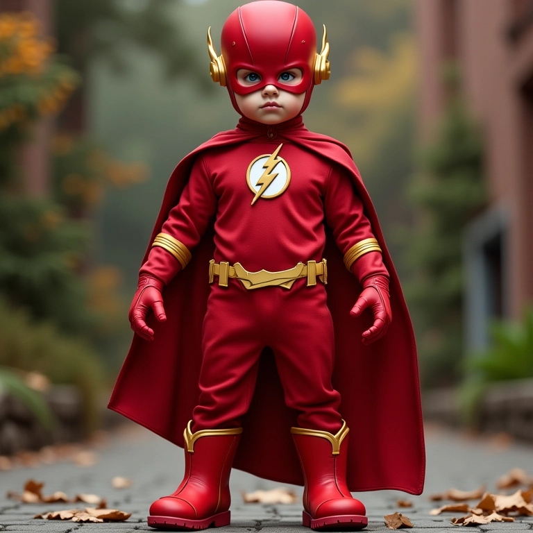 Fantasia do Flash com acessórios personalizados.