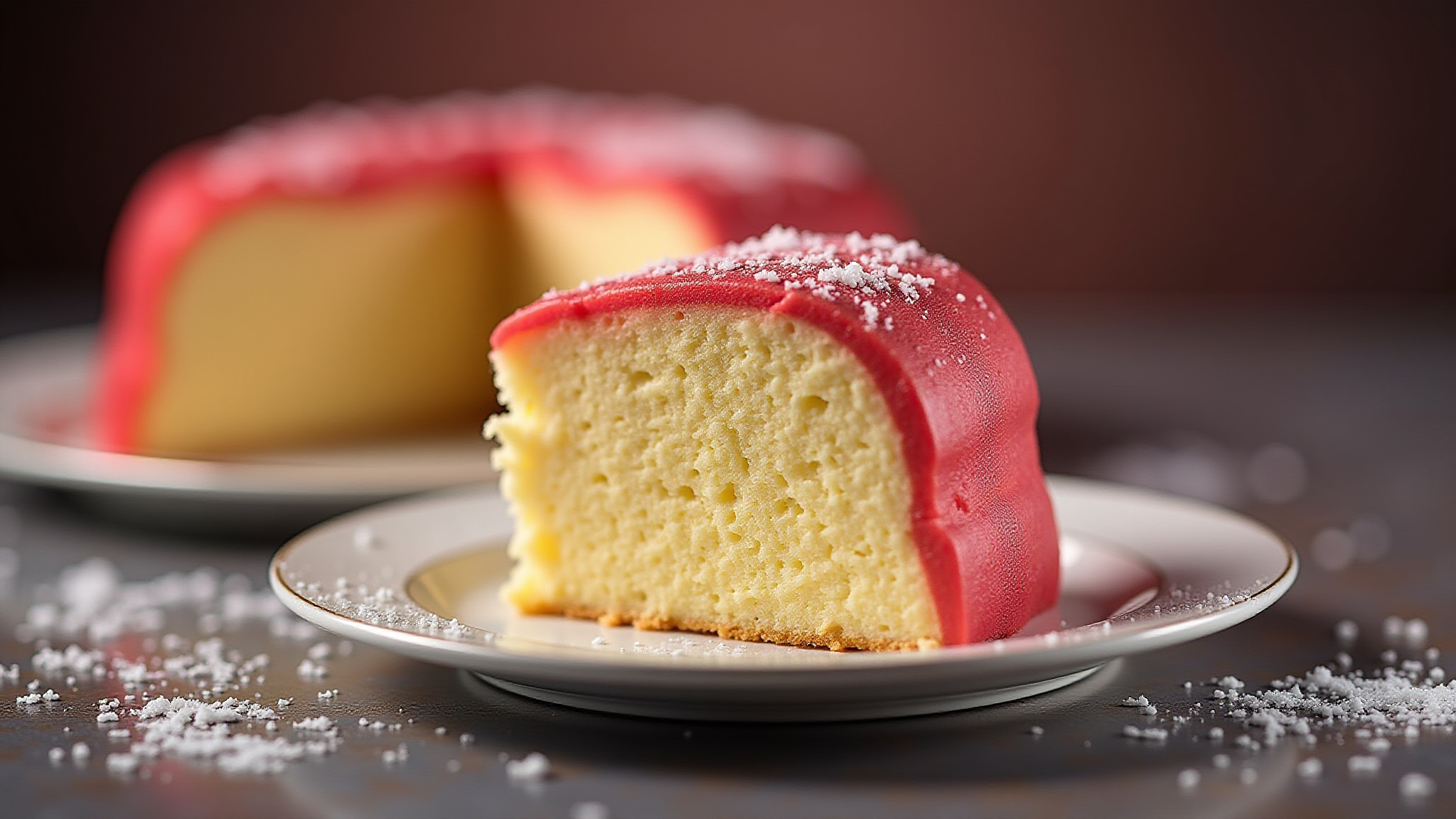 Deliciosa fatia de Bolo Gelado com coco ralado.