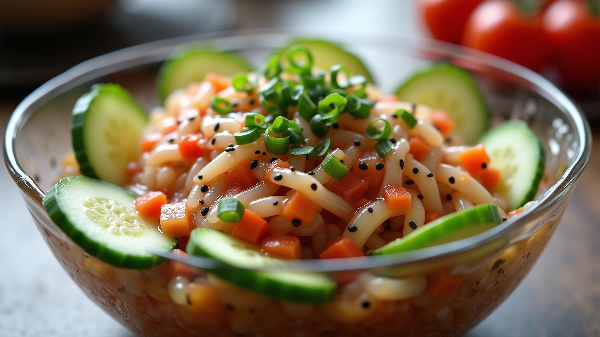 Salada japonesa sunomono refrescante e saborosa.