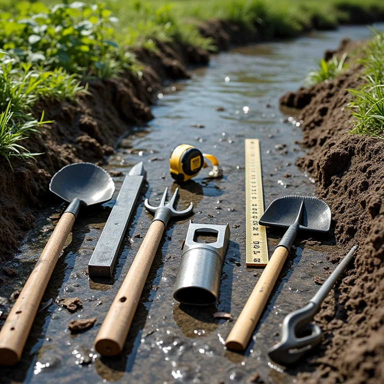 Ferramentas necessárias para a construção de um rio artificial.