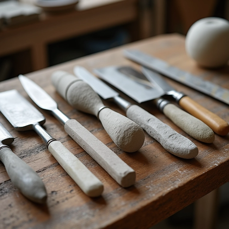 Ferramentas para facilitar a escultura de cimento.