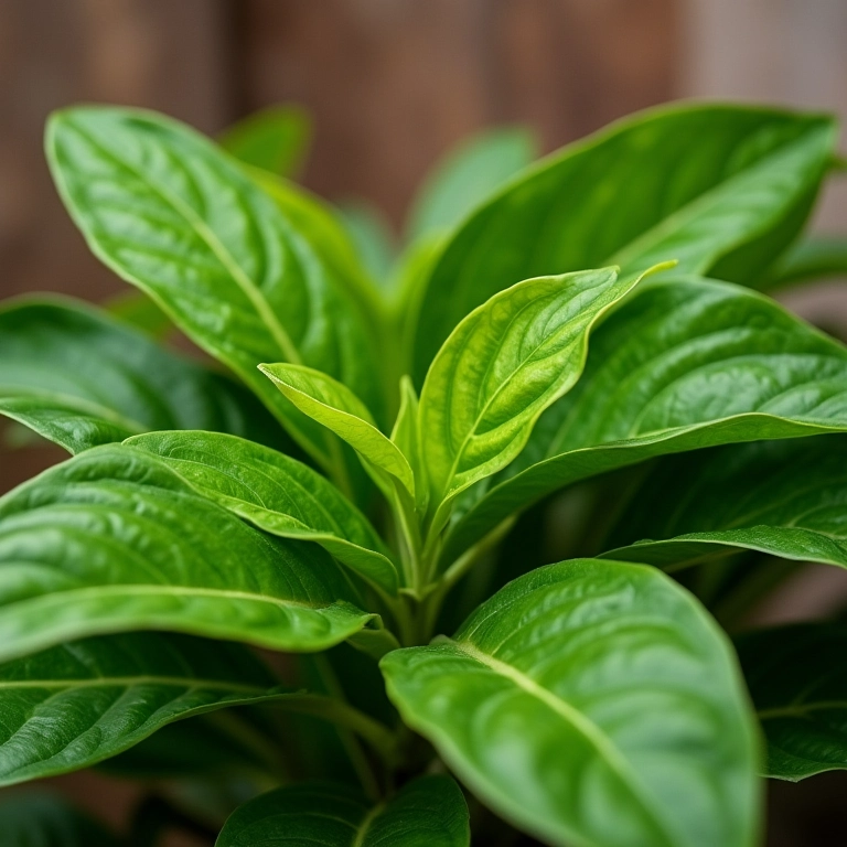 Folhas frescas de ora-pro-nóbis em uma cozinha rústica brasileira.