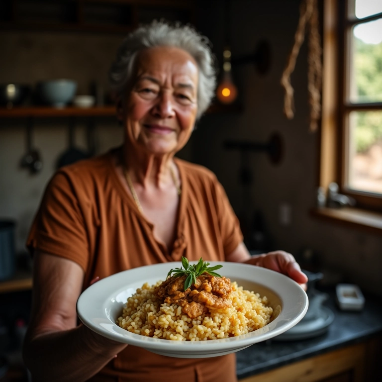 Galinhada tradicional, receita da vovó, servida em tigela.