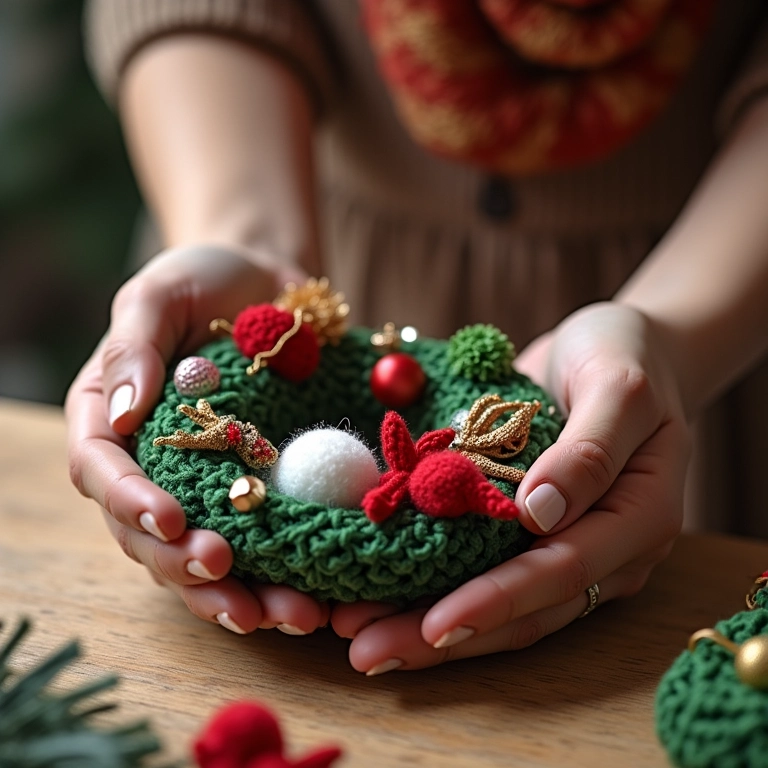 Guirlanda natalina amigurumi com materiais reciclados.