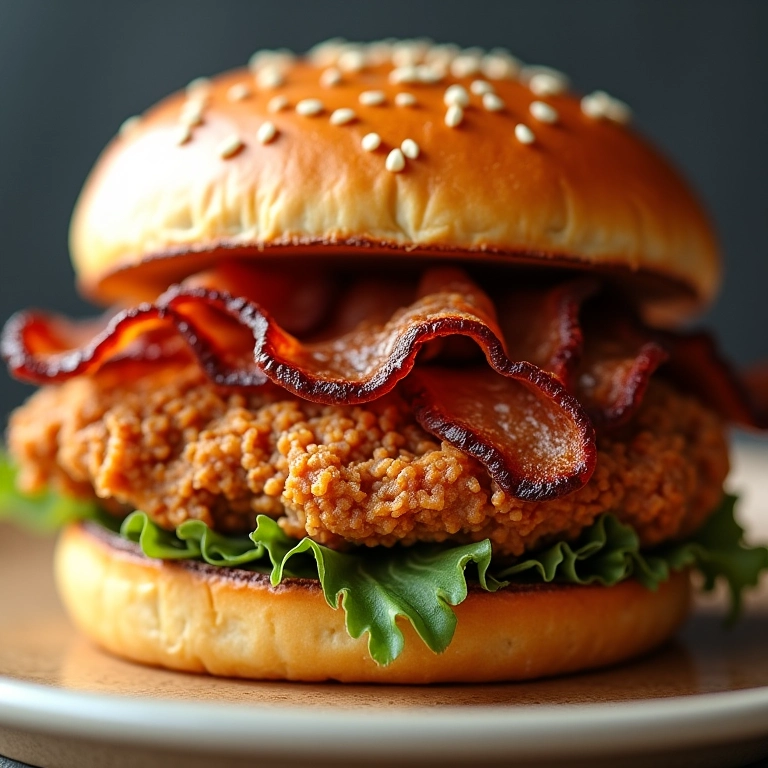 Hambúrguer de frango com bacon apetitoso.