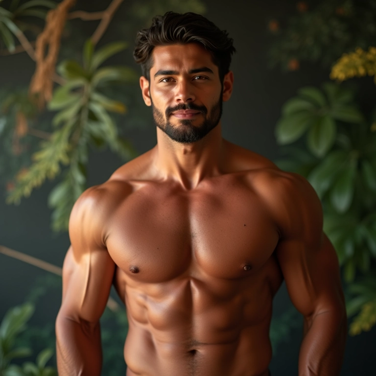 Homem brasileiro confiante exibindo físico forte