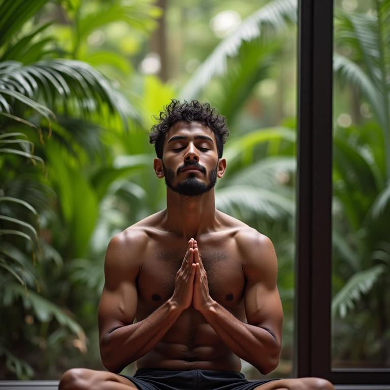 Homem brasileiro meditando para a saúde mental