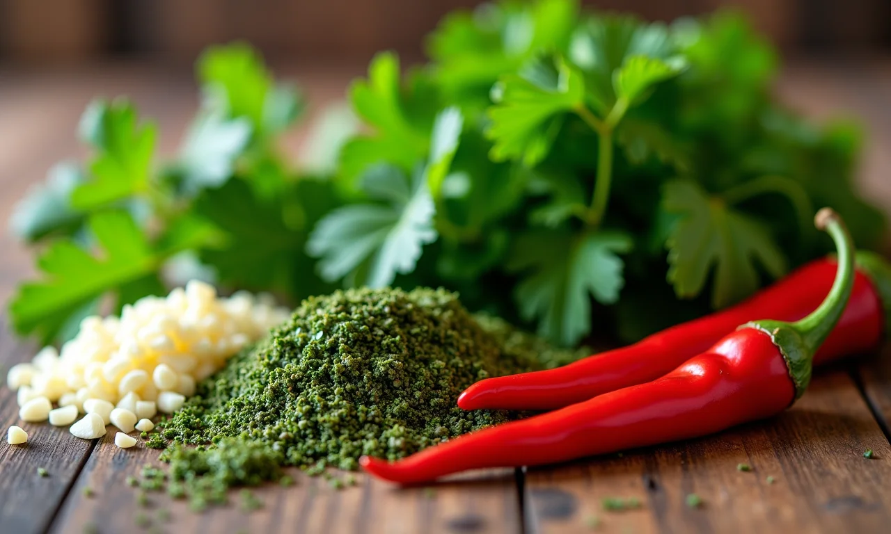 Ingredientes essenciais para um autêntico chimichurri argentino.