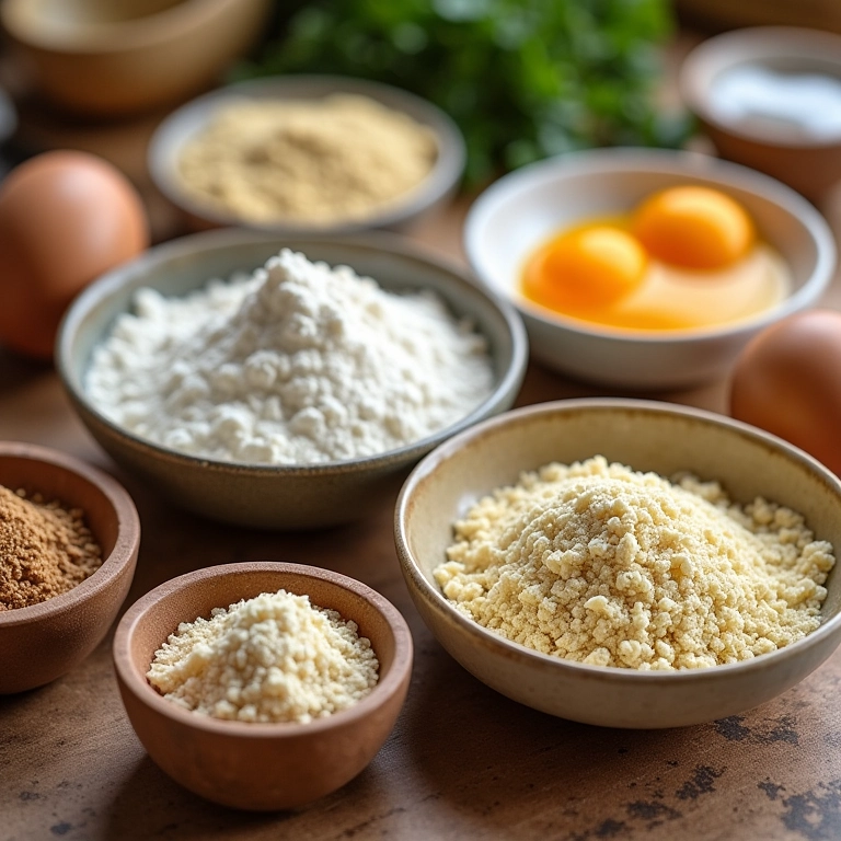 Ingredientes para empanar: farinha, ovos, pão ralado e especiarias.