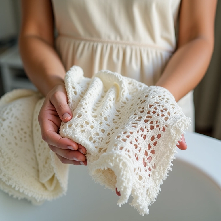 Lavando colete de renda delicadamente.