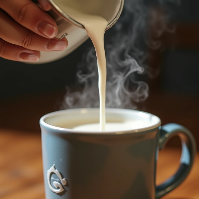 Leite morno sendo adicionado ao Toddy em pó.