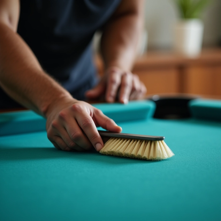 Limpeza da caçapa de sinuca com escova.