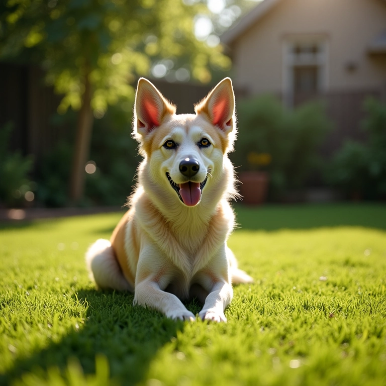 Local ideal no quintal para o cachorro fazer necessidades, grama verde e área sombreada.