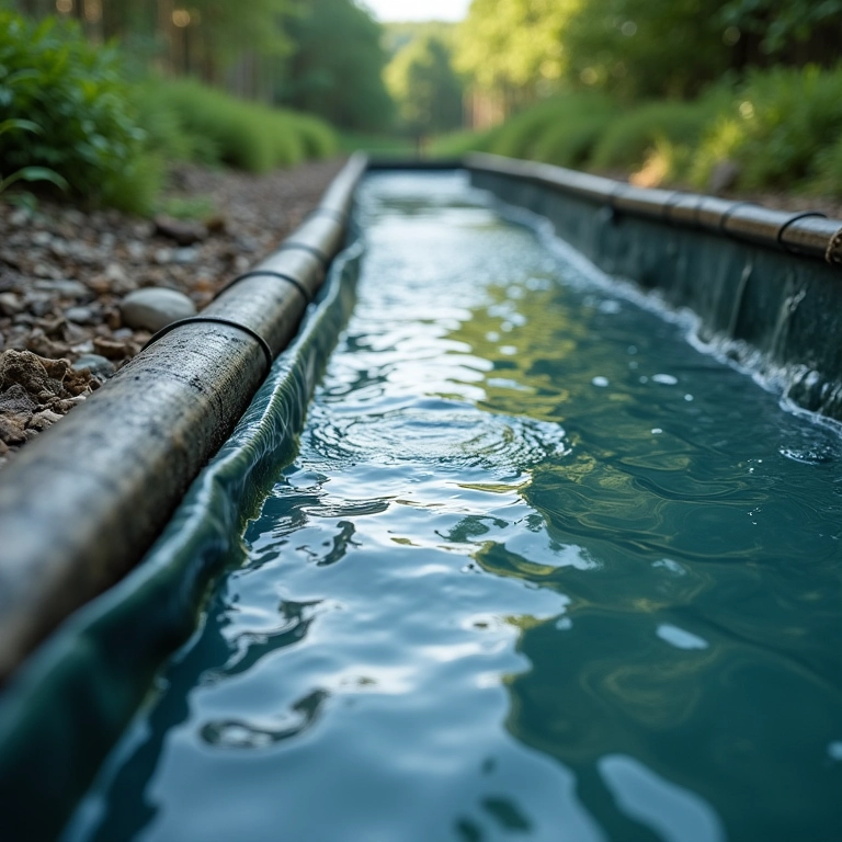 Lona impermeável da Sansuy instalada no leito de um rio artificial.