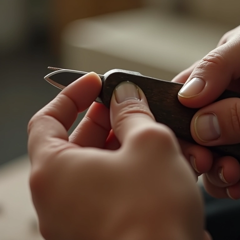 Mão cortando lente de Google Cardboard com estilete em detalhe.