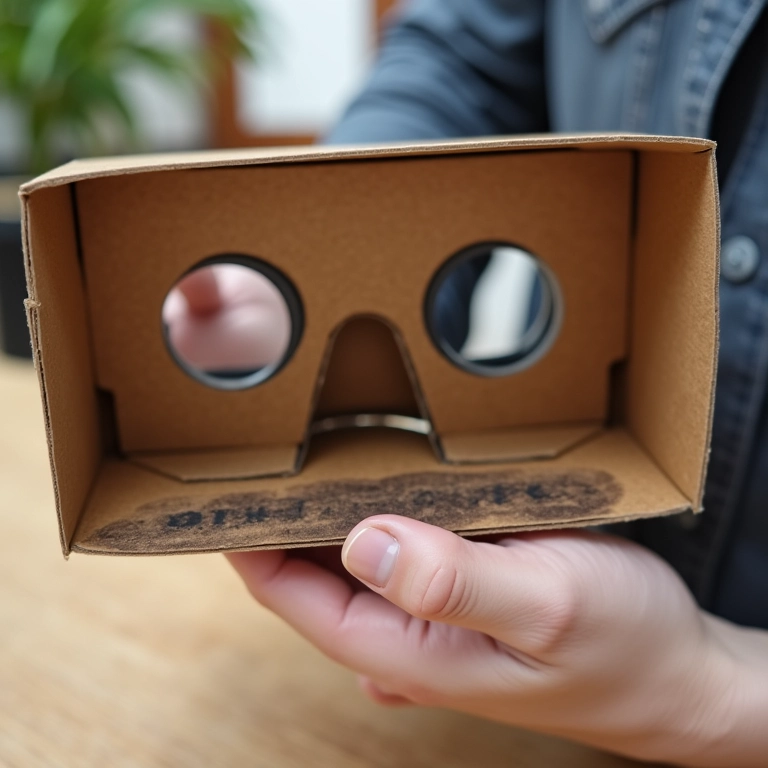 Mão lixando borda de lente de Google Cardboard para acabamento.