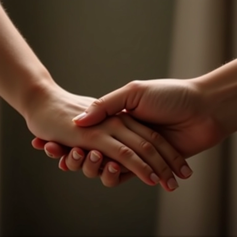 Mãos se tocando suavemente, criando um momento íntimo e sensual.